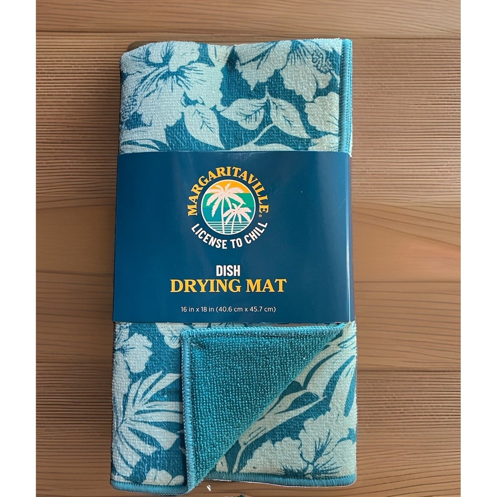 Margaritaville Tropical Reversible Dish Drying Mat Teal 16"x18"